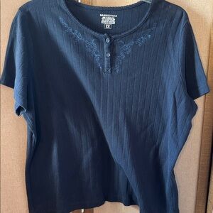 Basic Editions Navy Short Sleeve Top 2X